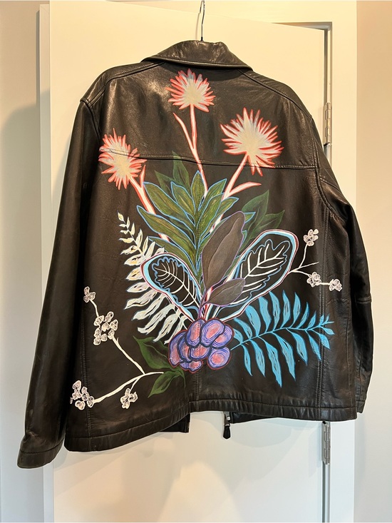 Dockers Jackets & Blazers - Dockers Black Leather Jacket with Hand-Painted Floral Design